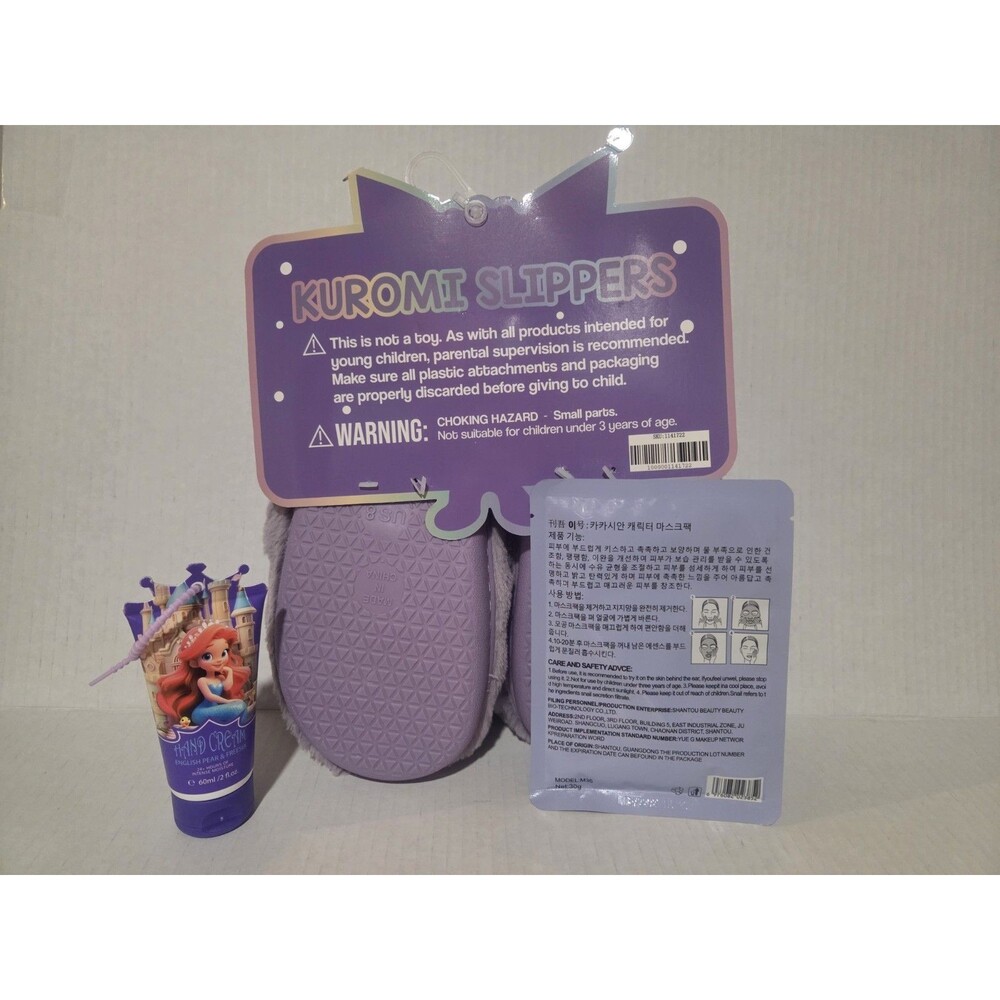 3 piece set.Plush Slippers sz 10, face mask and hand lotion.